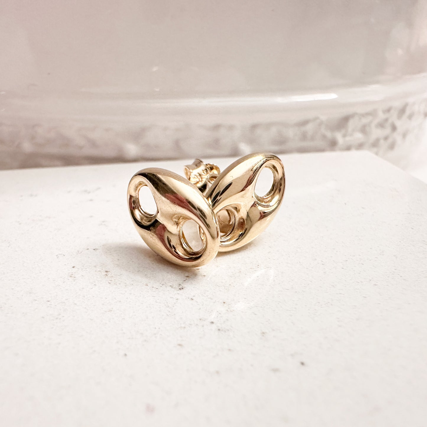 14K Yellow Gold Puff Mariner Stud Earrings