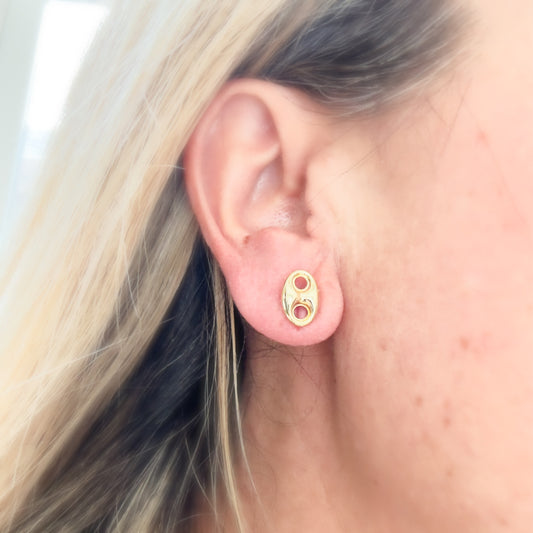 14K Yellow Gold Puff Mariner Stud Earrings