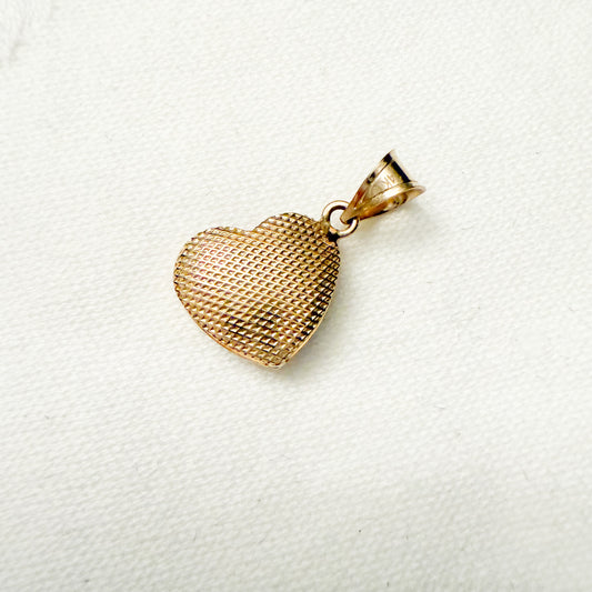 14k Yellow Gold Puff Tricolor Textured Heart Charm