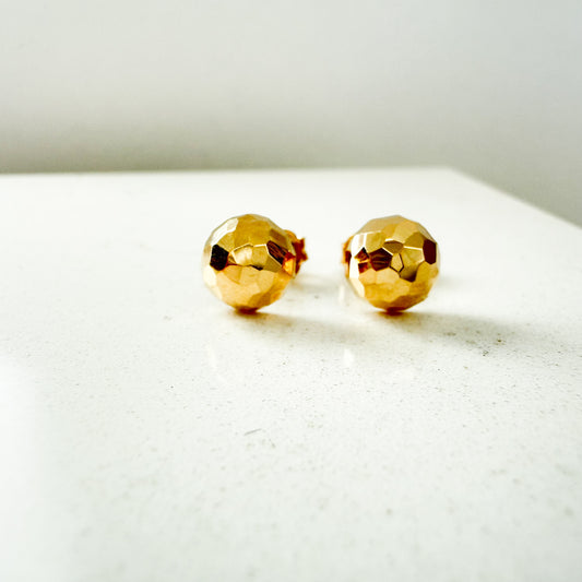 14K Yellow Gold Diamond-Cut Half Ball Stud Earrings