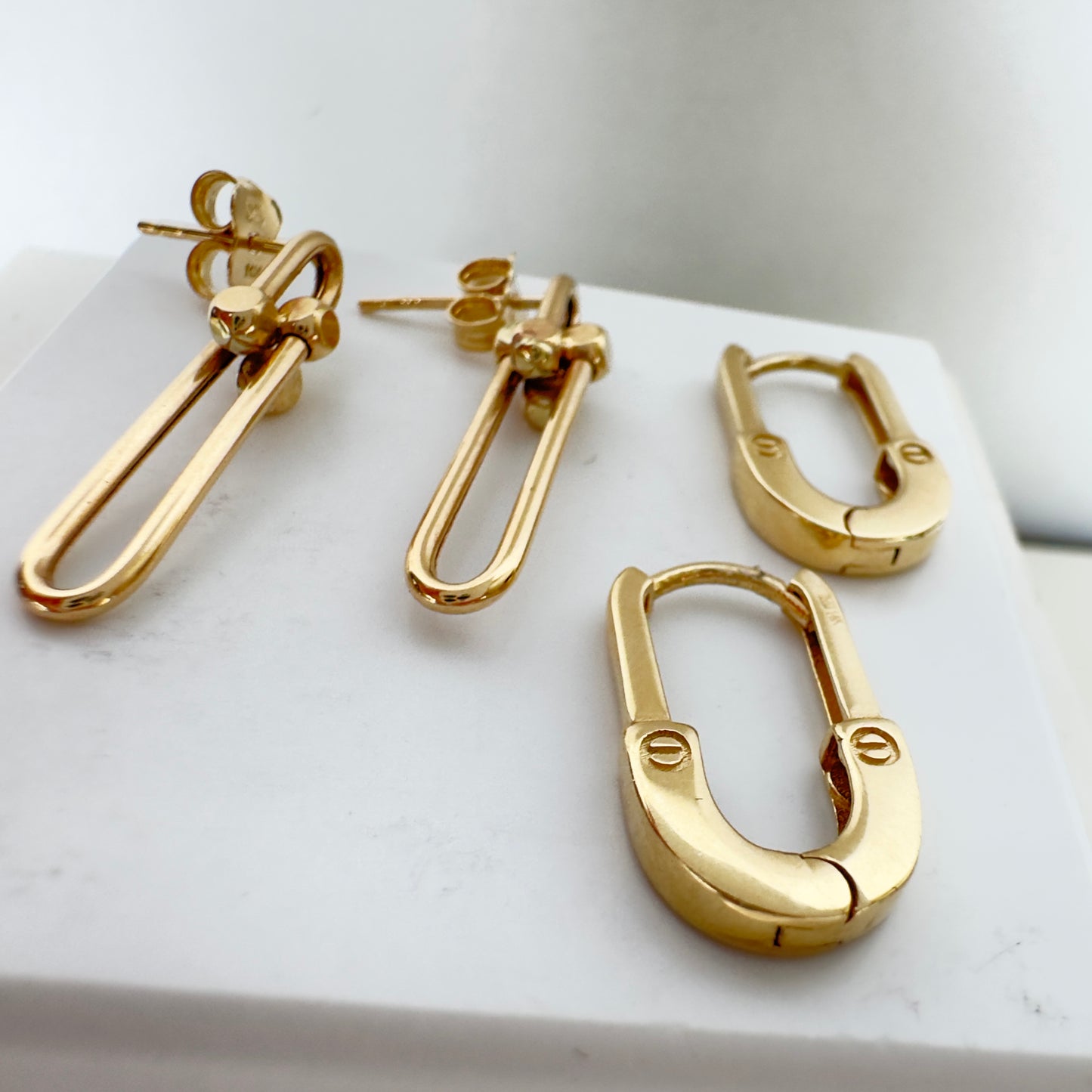 14k Yellow Gold Stud Large "U" Bar Earrings