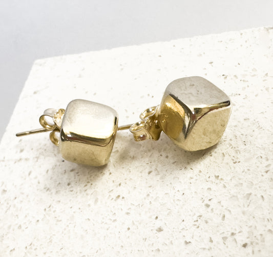 Cube Stud Earring 10K Yellow Gold