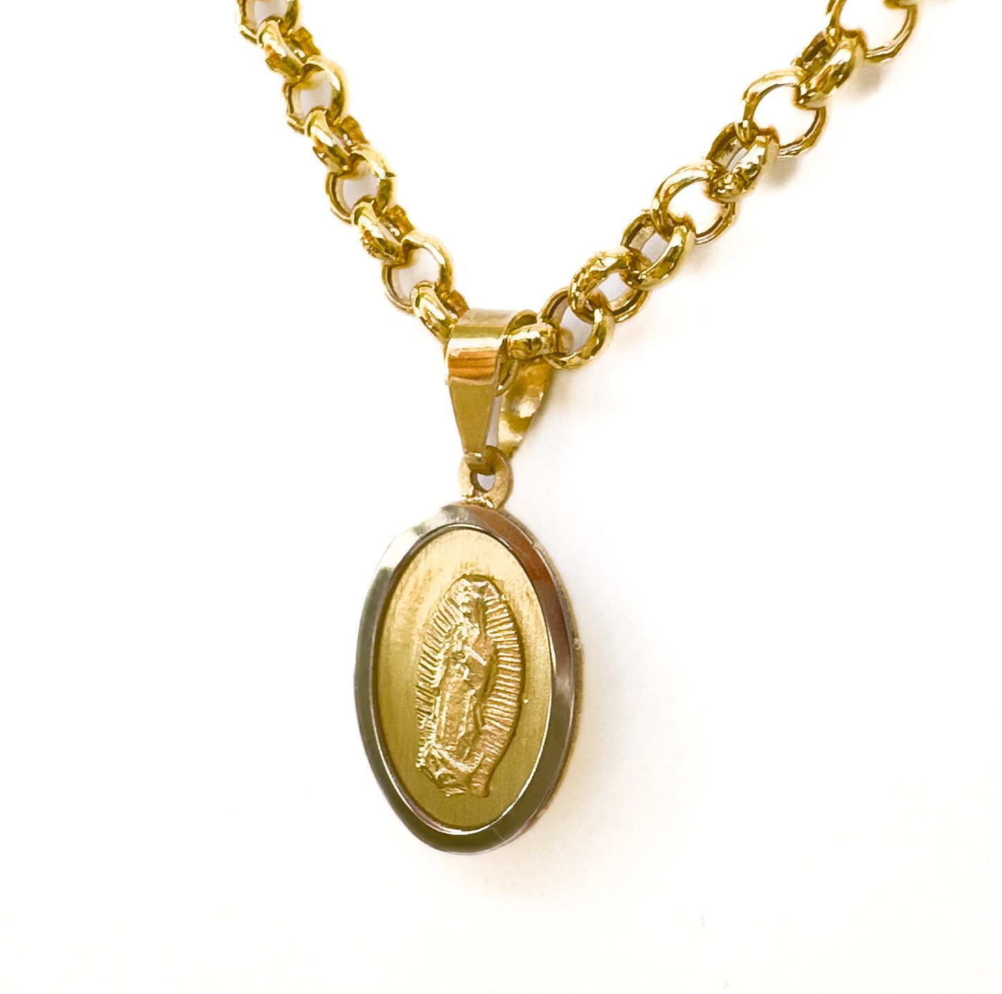 Two-Tone Guadalupe Virgen Medal 14K Yellow & White Gold