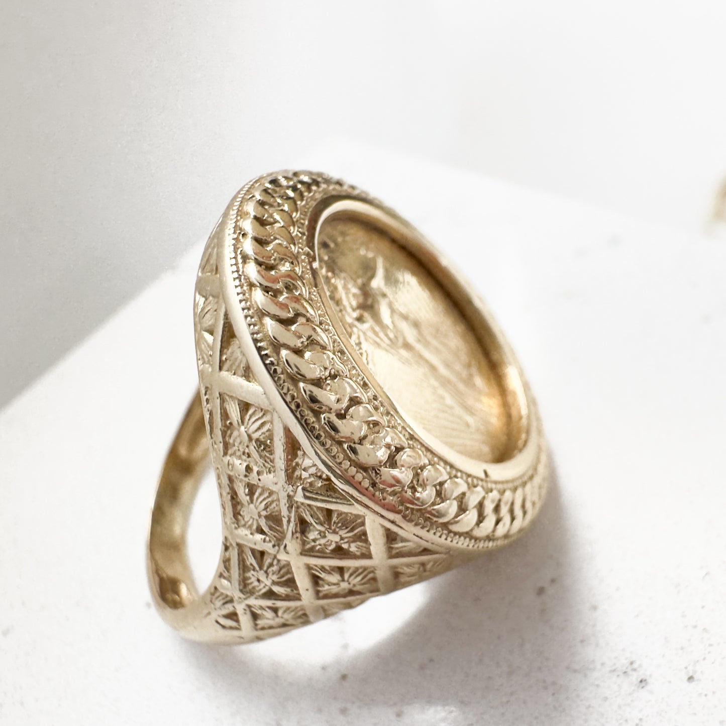 14k Solid Yellow Gold Liberty Lady Coin Ring