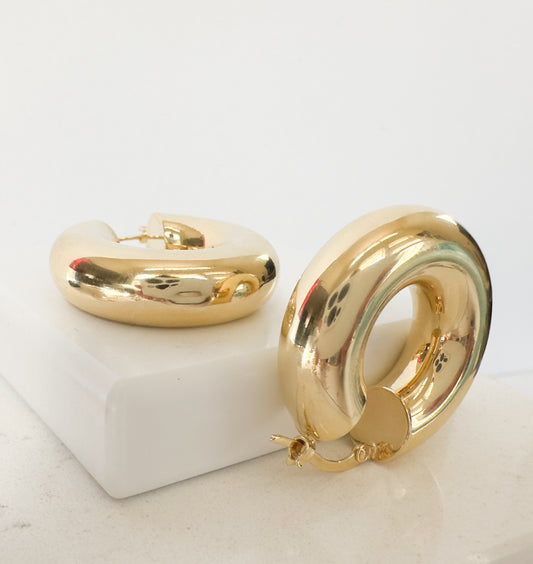 Chunky 14K Yellow Gold Hoops