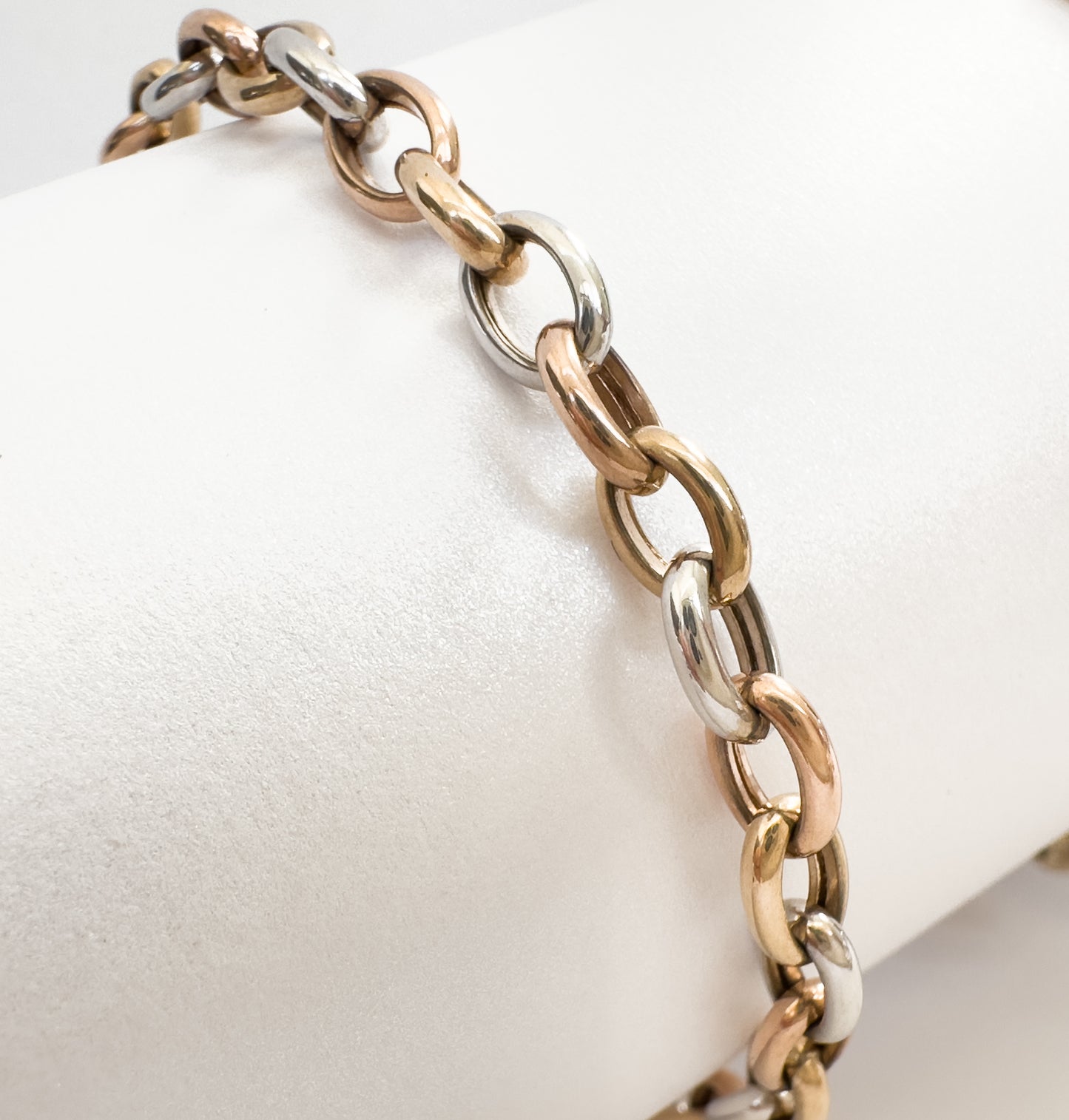 3 color Rolo Link Bracelet 14K Gold