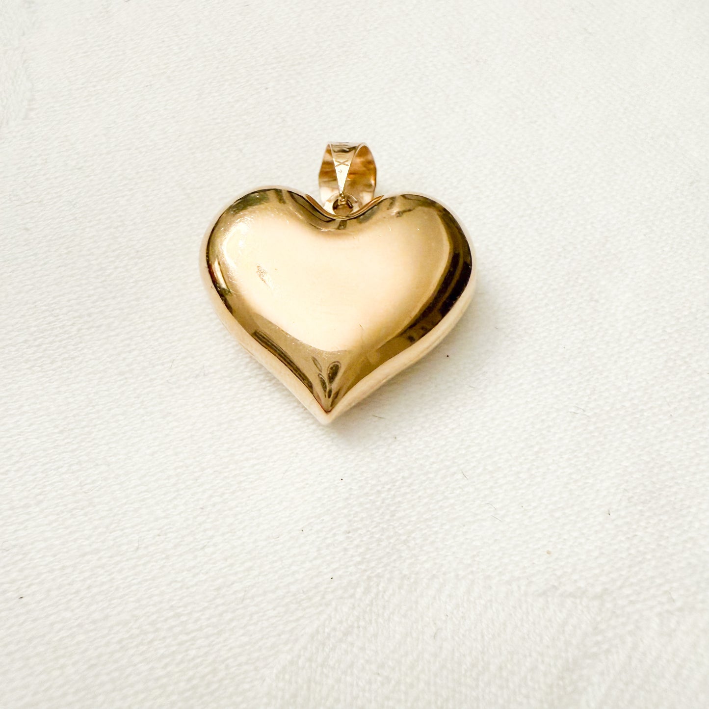 14k Yellow Gold Puff Textured Heart Charm