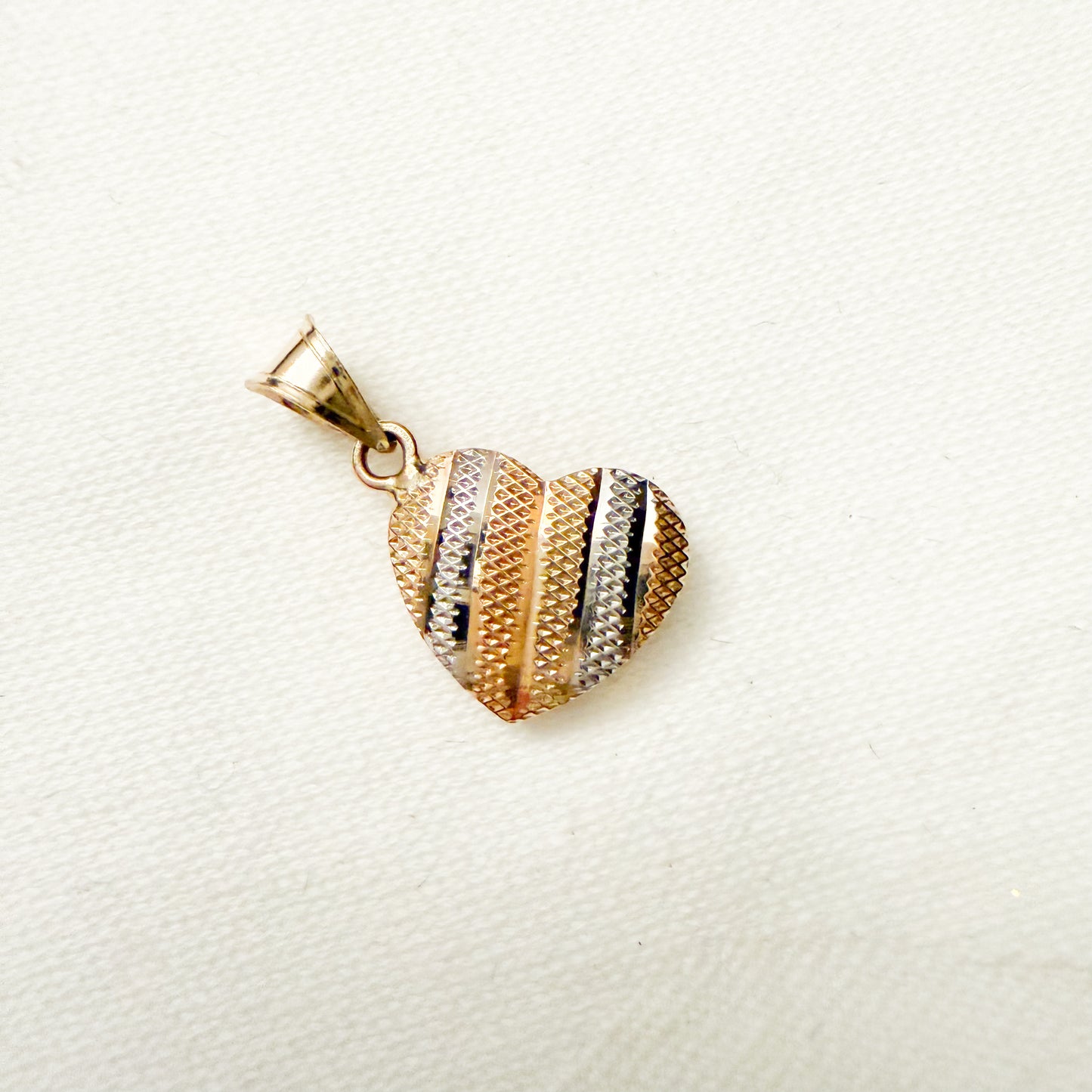 14k Yellow Gold Puff Tricolor Textured Heart Charm