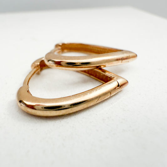 14k Yellow solid Gold Heart Hoops