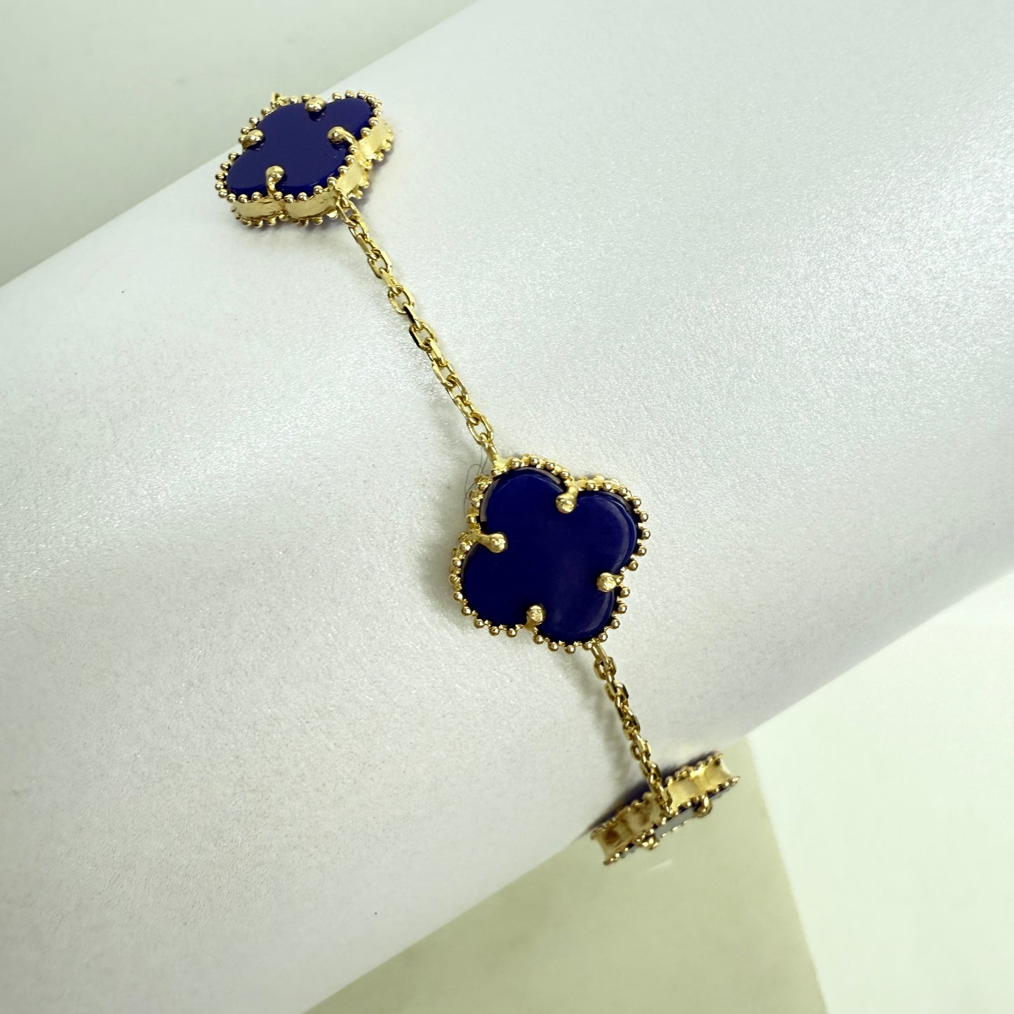14k Yellow Gold Clover Blue Bracelet
