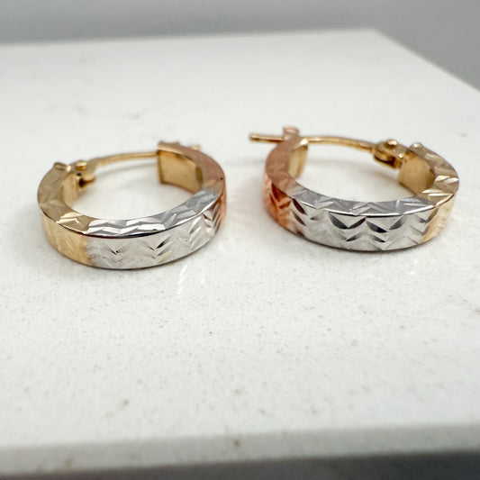 14k Yellow solid Gold Hoops Tricolor