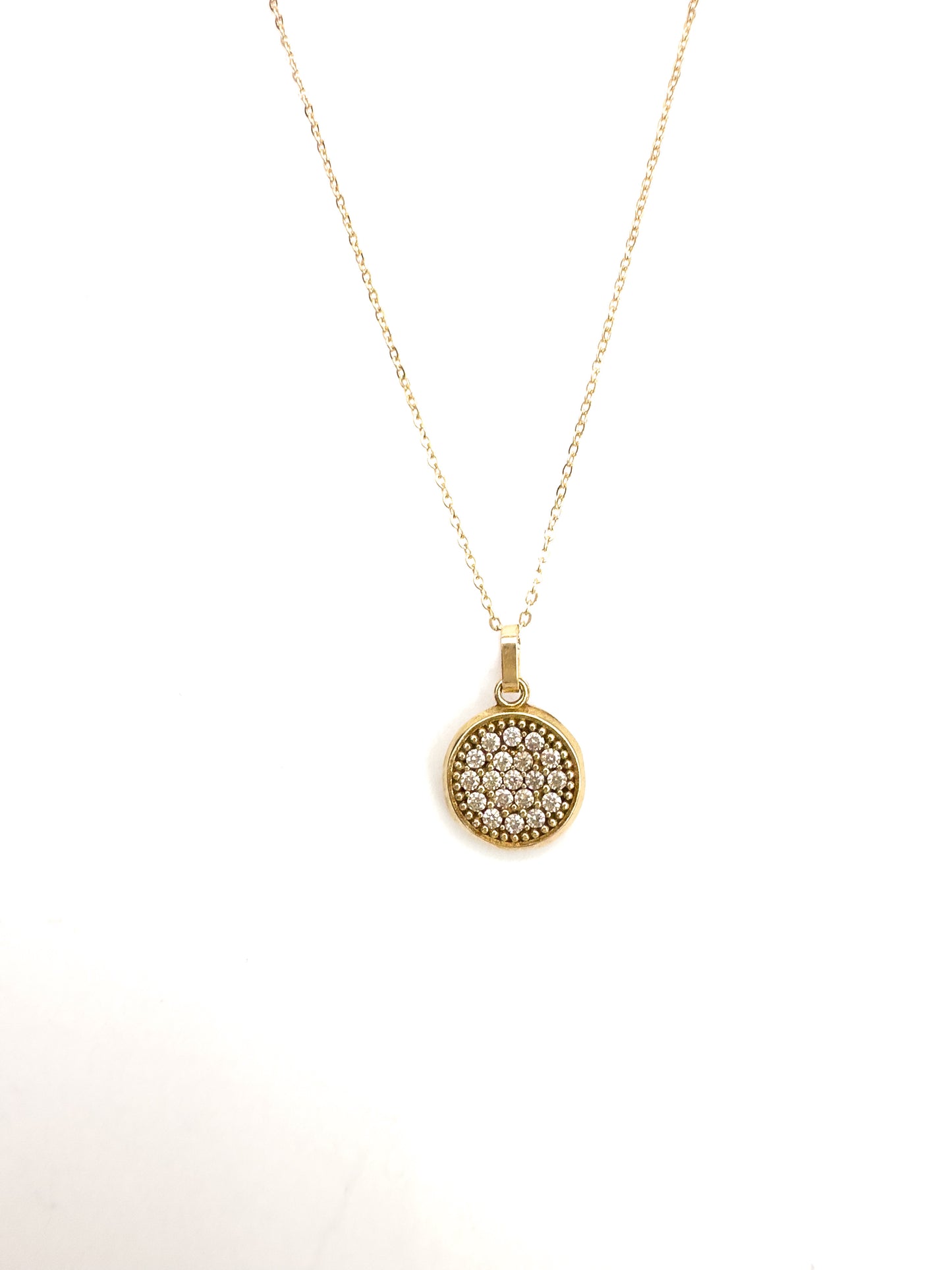Micro-Pave Cubic Zirconia Circle Pendant Necklace In 10k Yellow Gold