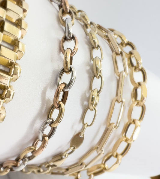 3 color Rolo Link Bracelet 14K Gold