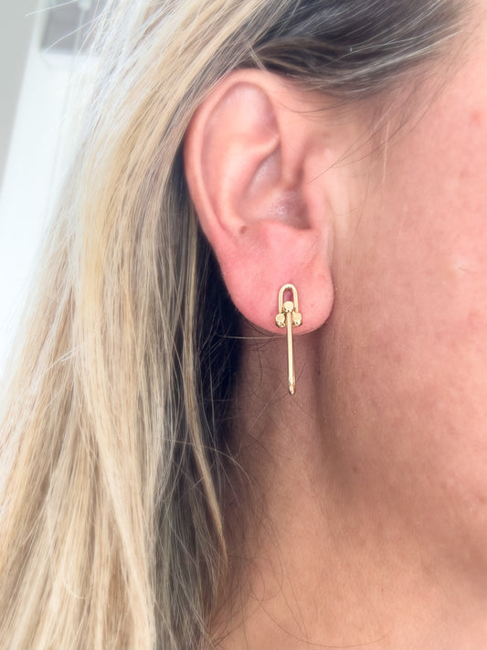 14k Yellow Gold Stud Large "U" Bar Earrings