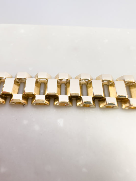 Brick Box Link Bracelet 10K Yellow Gold