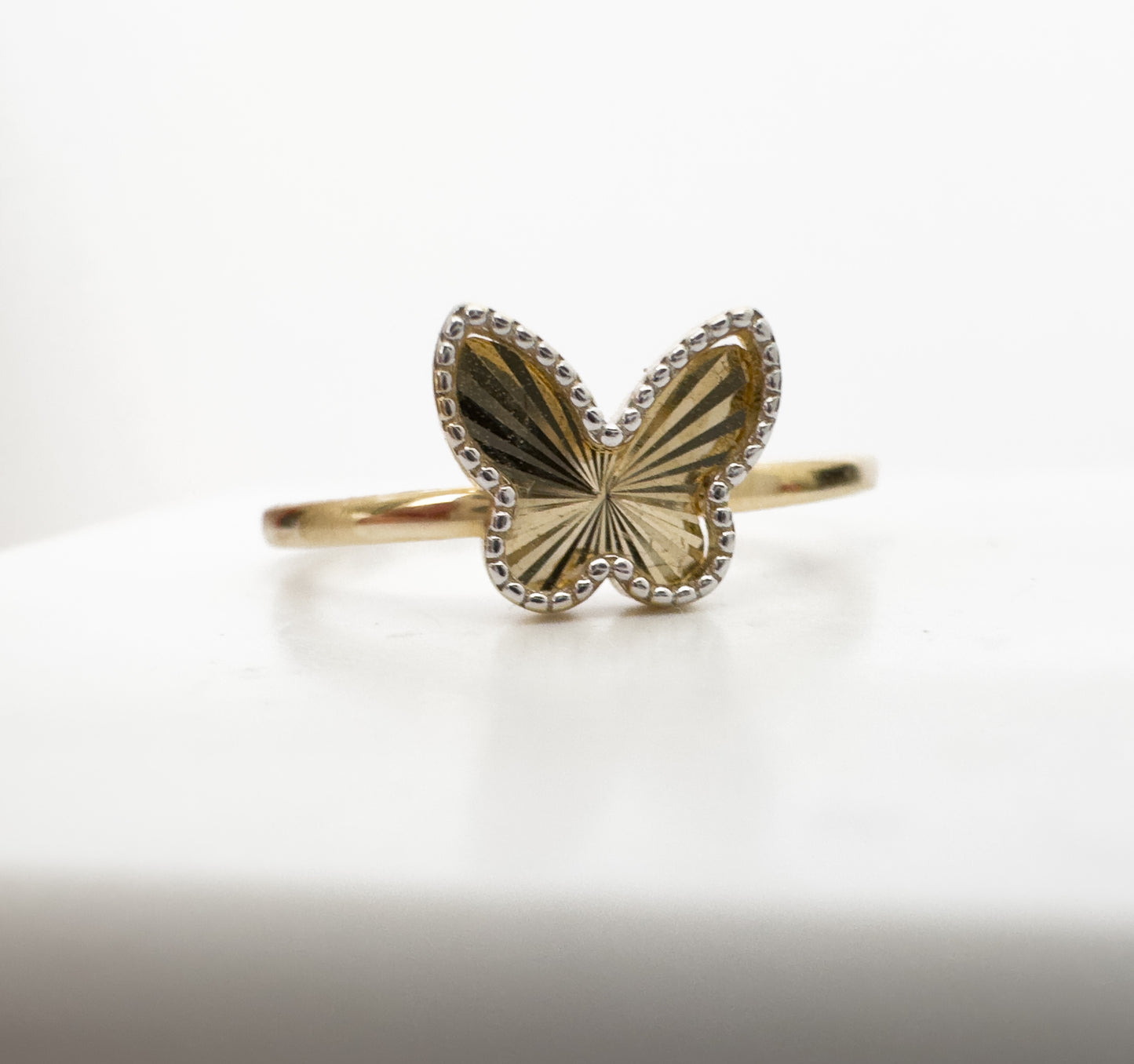 14k Solid Yellow Gold Butterfly Ring