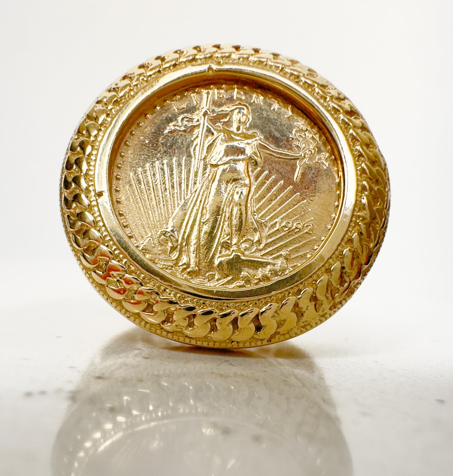 14k Solid Yellow Gold Liberty Lady Coin Ring