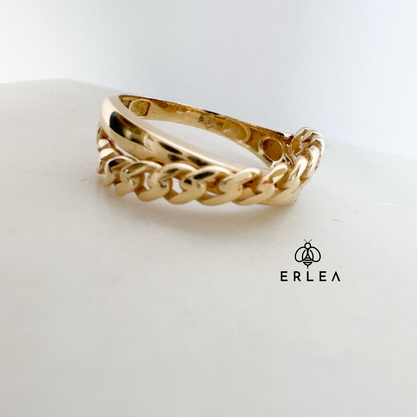 14k Solid Yellow Gold Chain Link Ring