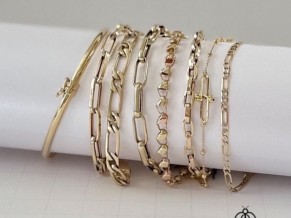 10K Solid Yellow Gold Figaro Chain Bracelet