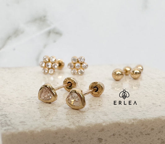 14 Solid Yellow Pearl Gold Stud Earring