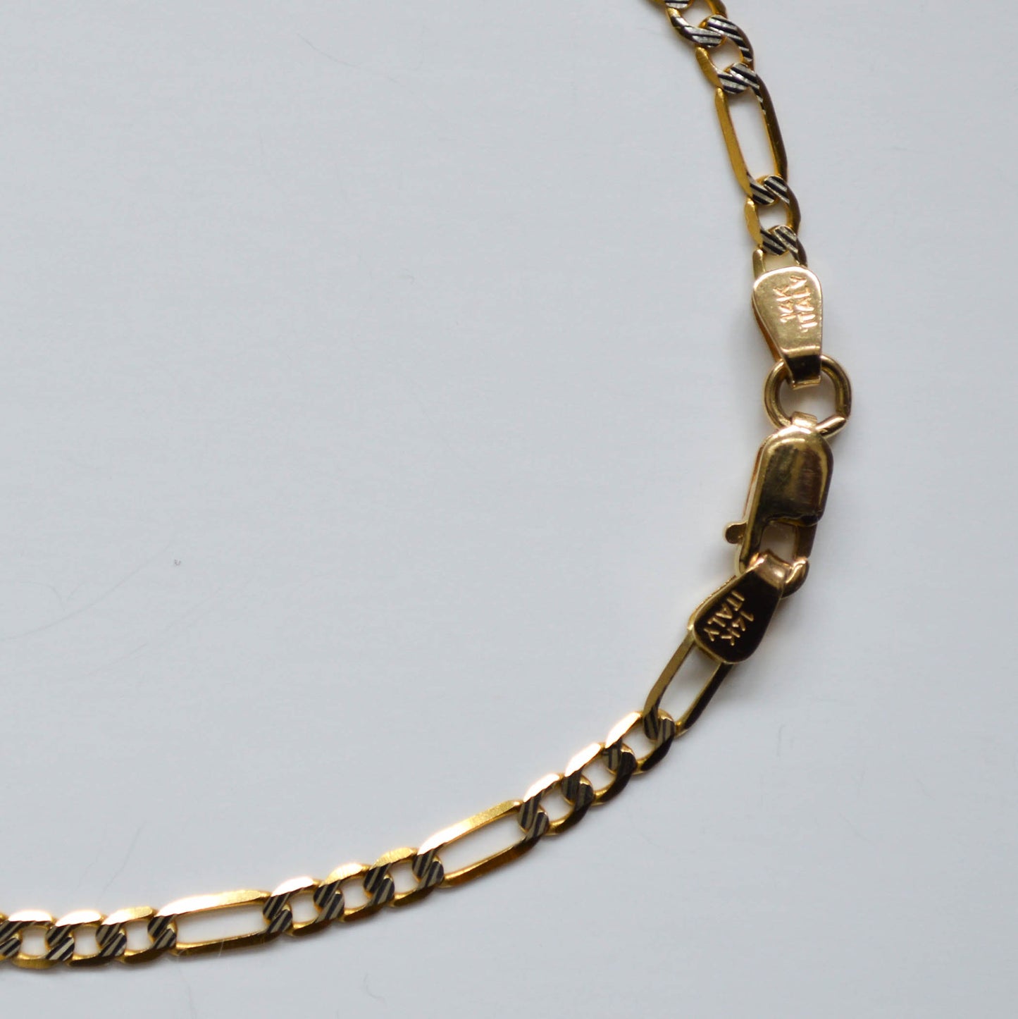 14K Solid Yellow Gold Diamond Cut Figaro Bracelet