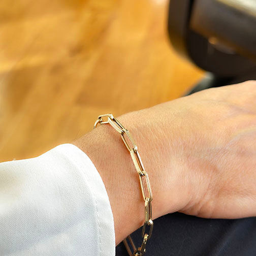 Paper Clip Chain Bracelet 10K Yellow Gold