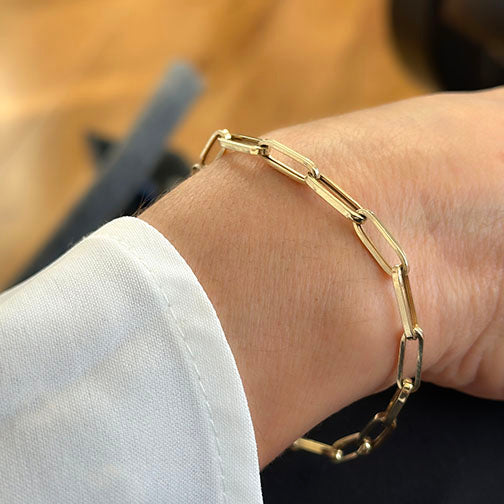 Paper Clip Chain Bracelet 10K Yellow Gold