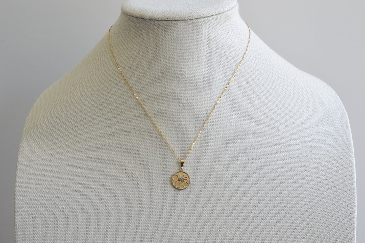 14K Solid Yellow Gold Bee Pendant