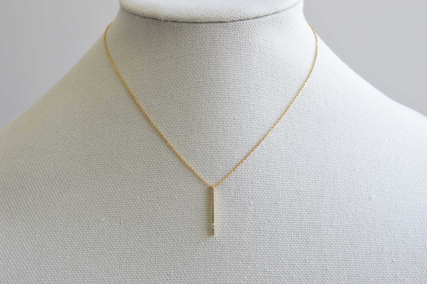 14K Solid Yellow Gold Polished Bar Necklace