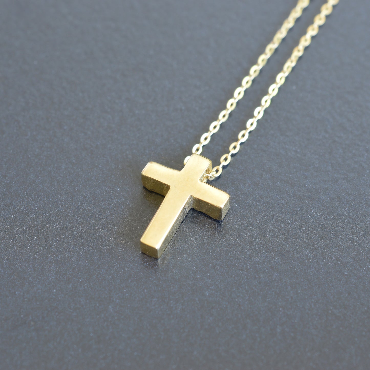 10K Solid Yellow Gold Necklace With Cross Pendant