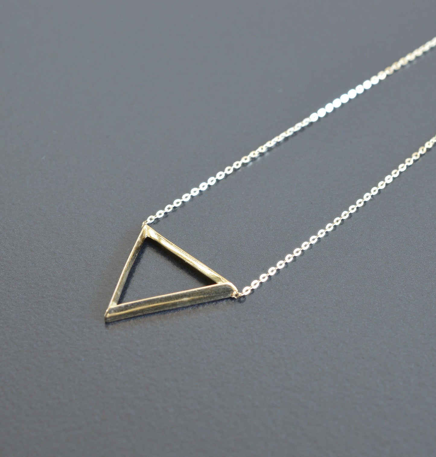 10K Solid Yellow Gold Triangle Pendant Necklace