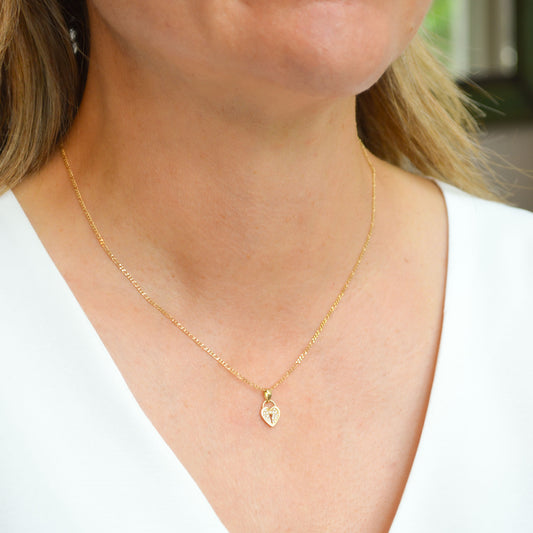 10K Solid Yellow gold Heart Necklace with Zirconia Pendant