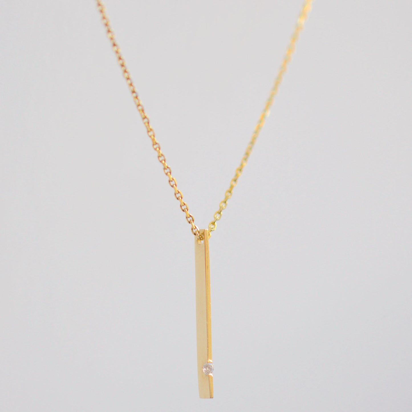 14K Solid Yellow Gold Polished Bar Necklace