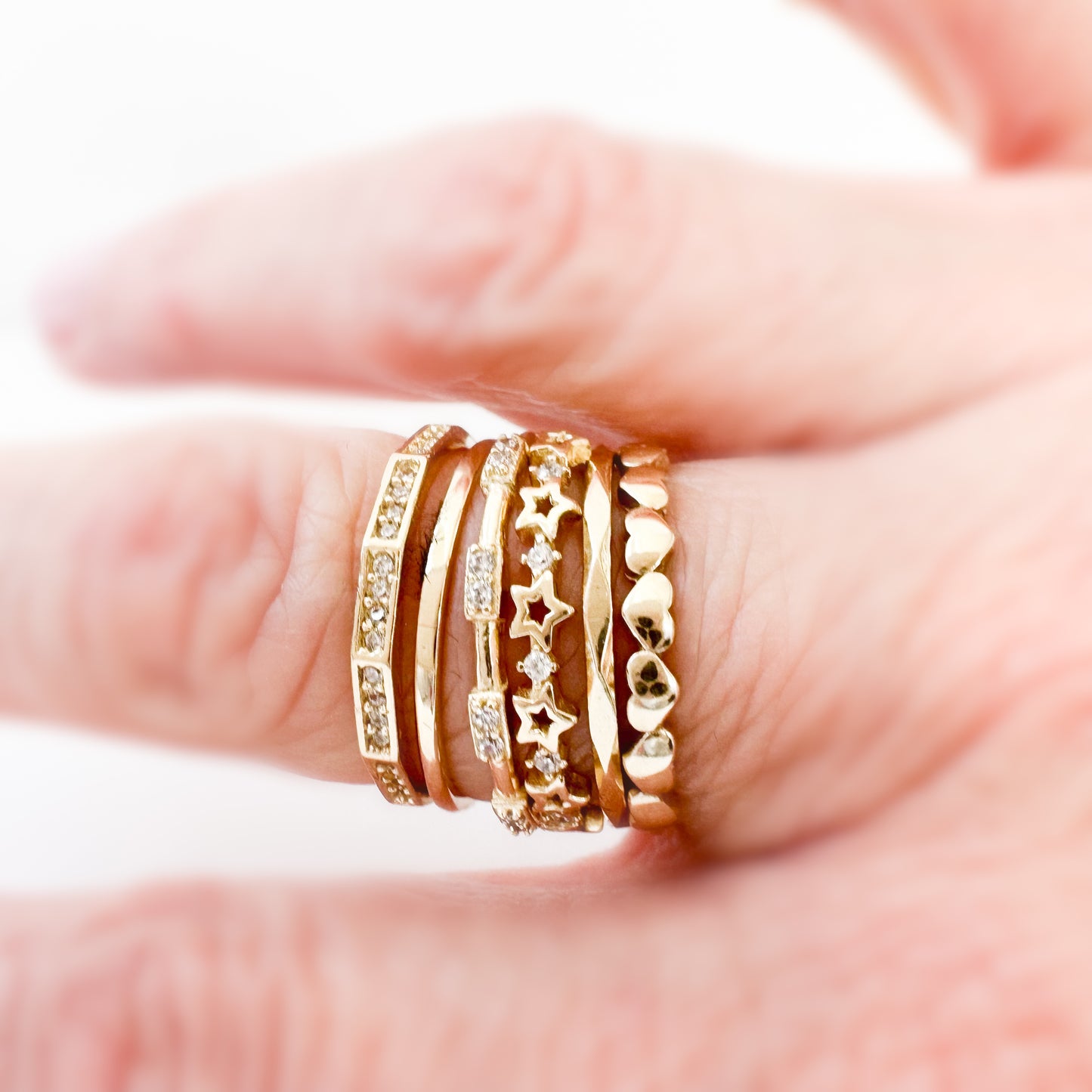 14K Solid Gold Ring with Five Sparkling Rectangles