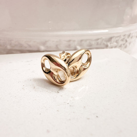 14K Yellow Gold Puff Mariner Stud Earrings
