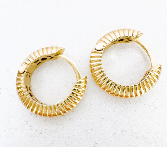 14k Yellow Gold Textured Hoop Earrings