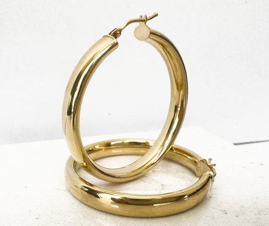 10K Solid Gold Executive Hoop Earrings