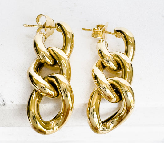 14k Yellow Gold 3 Cuban Link Earring