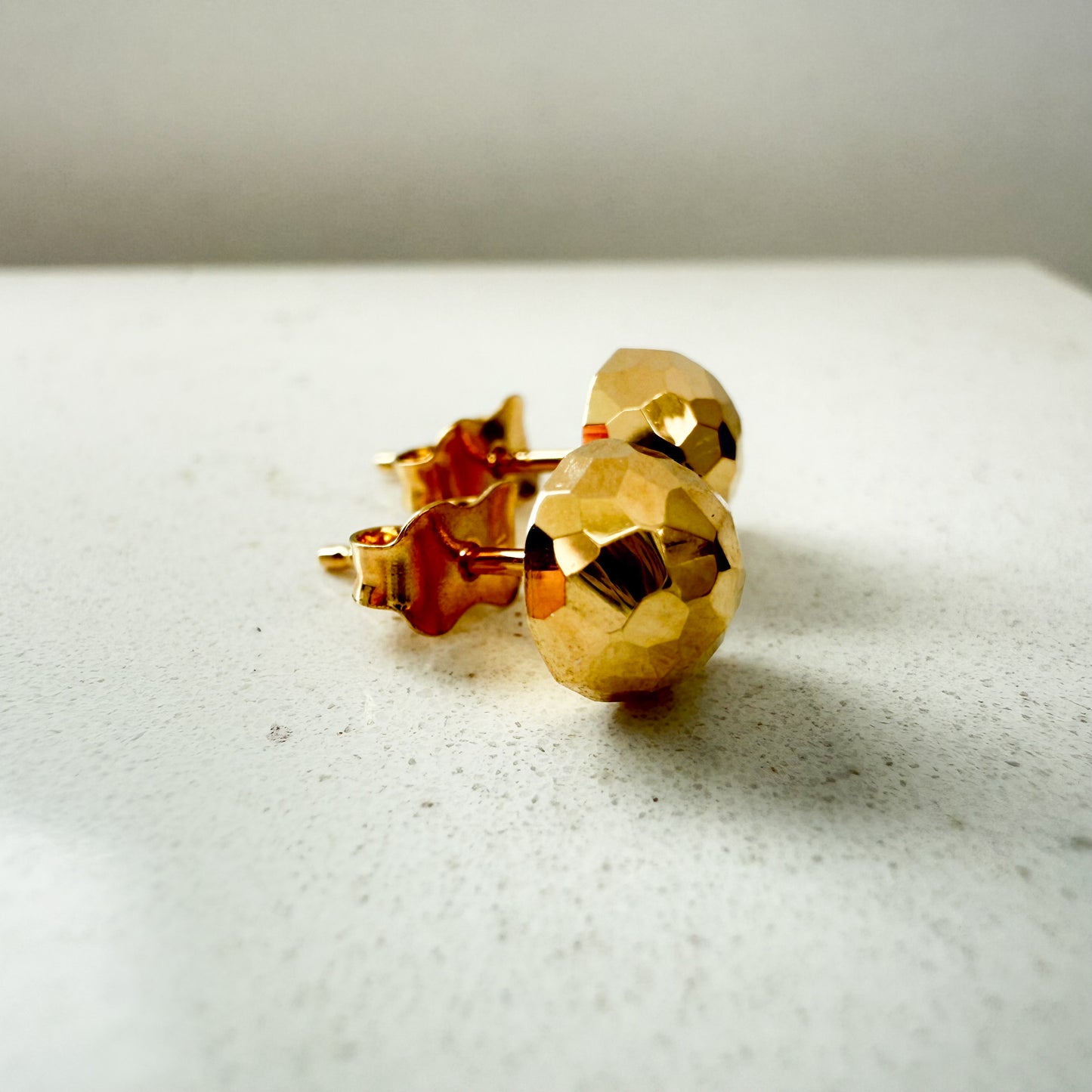 14K Yellow Gold Diamond-Cut Half Ball Stud Earrings