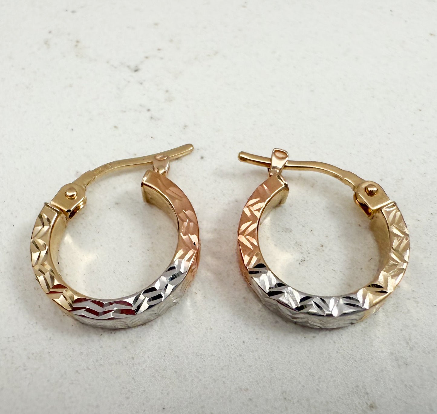 14k Yellow solid Gold Hoops Tricolor