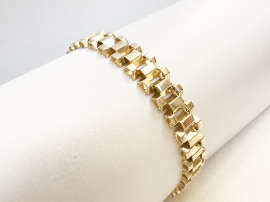 Brick Box Link Bracelet                  10K Yellow Gold