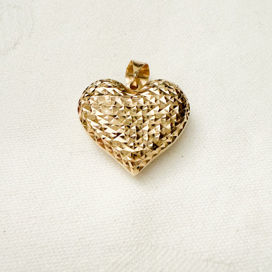 14k Yellow Gold Puff Textured Heart Charm