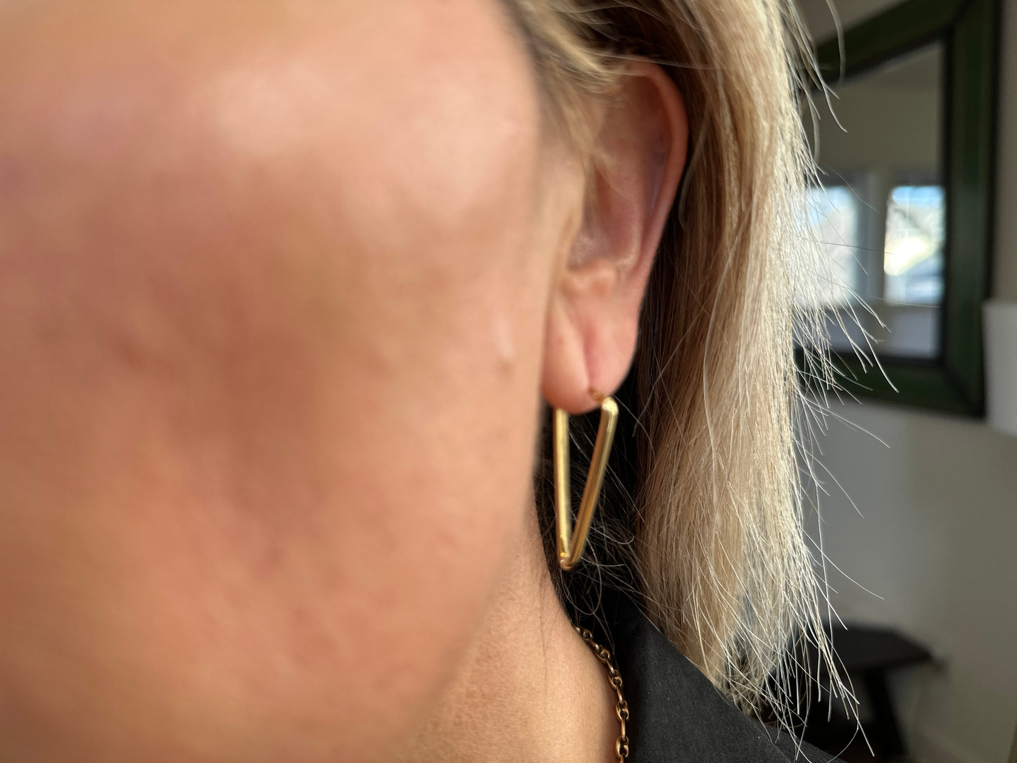 Triangle Hoop Earrings.                10K Yellow Gold