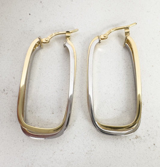 10K Two Tone Gold Twisted Oval Hoop Earrings