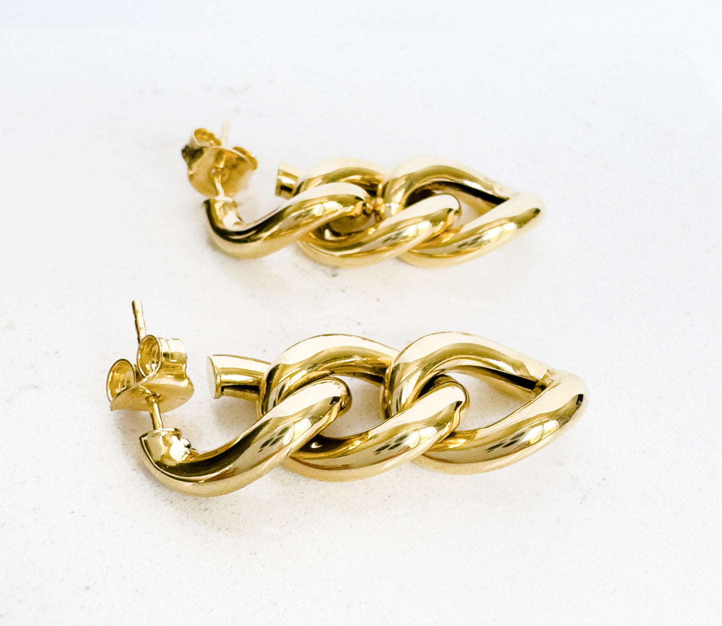 14k Yellow Gold 3 Cuban Link Earring