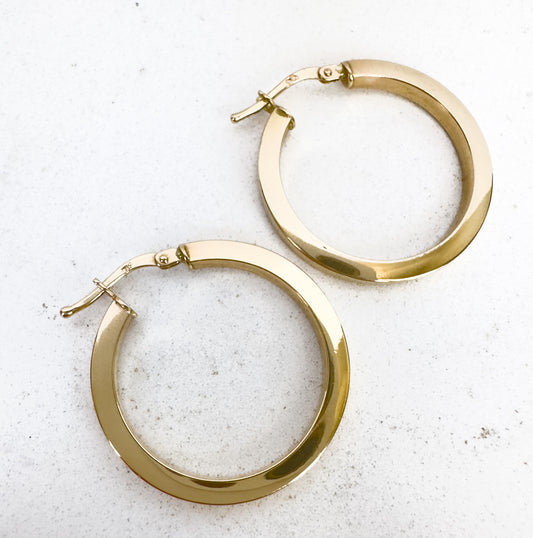 14k Yellow Gold Tube Hoop Earrings