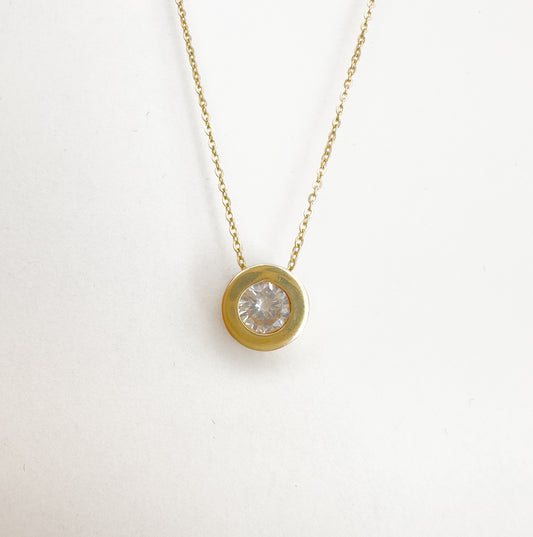 10K Solid Yellow Gold with Zirconia Solitaire Bezel Necklace