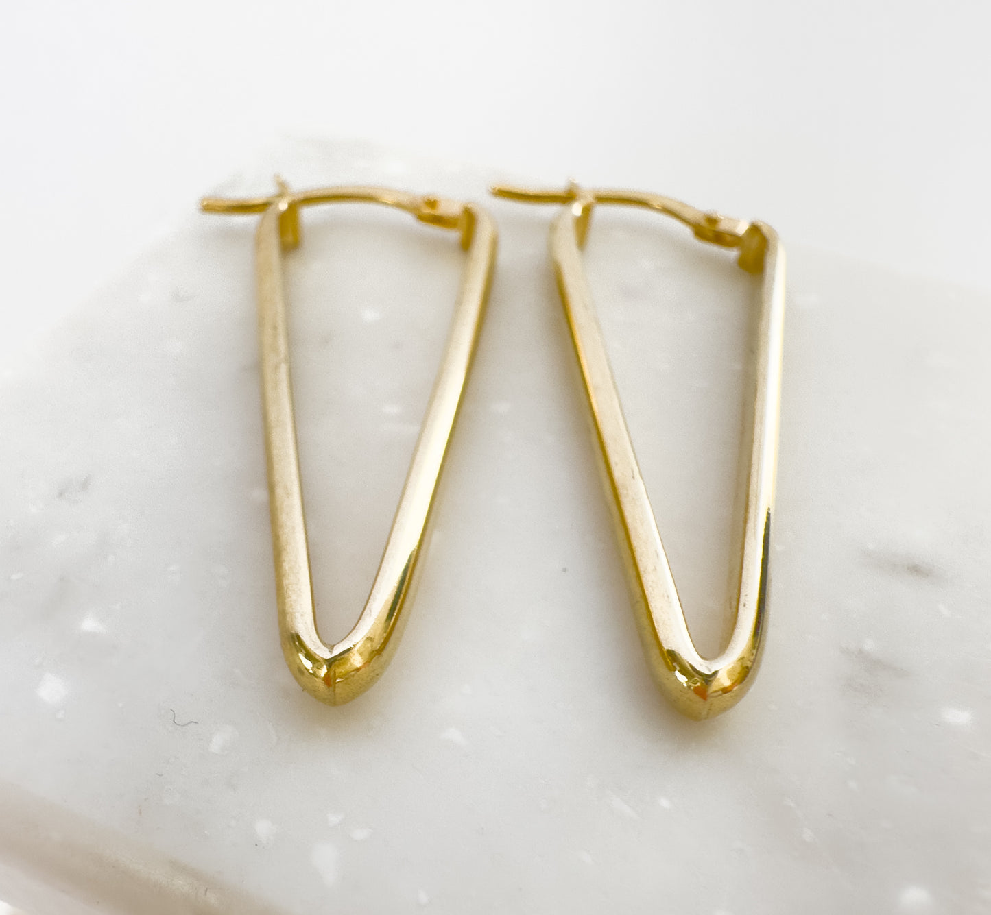 Triangle Hoop Earrings.                10K Yellow Gold