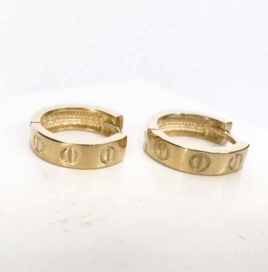 14k Yellow Gold LOVE Huggie Hoop Earrings