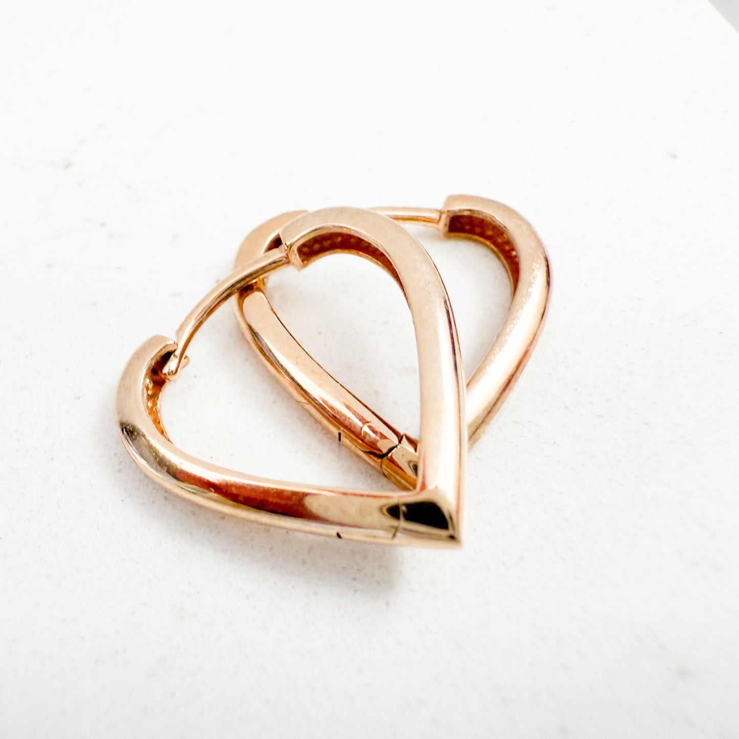 14k Yellow solid Gold Heart Hoops